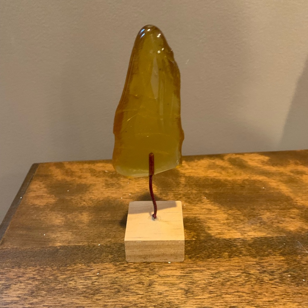 Amber Art Sculpture on Wooden Base